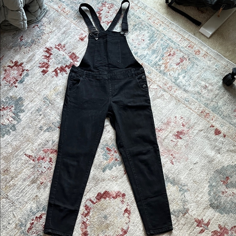 Black Denim Mid-Rise Overalls
